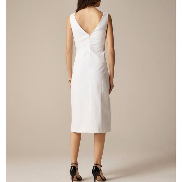 J.Crew Corset Midi Dress WMNS 2  White Stretch Twill V-Neck Sleeveless Back Zip - Picture 2 of 7